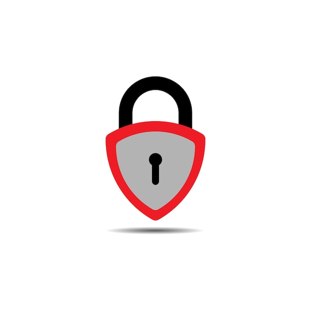 Lockdown sign illustration isolated on white background Red Gray shield padlock shape icon Security logo concept Protection design element Lock logo template