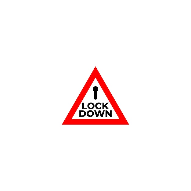 白い背景で隔離のロックダウン サイン イラスト鍵穴警告ロゴのコンセプトと赤い三角形の形のアイコン保護デザイン要素