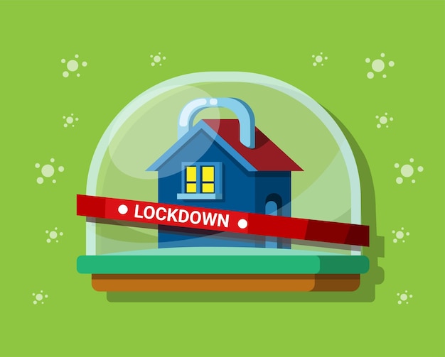 Lockdown thuis blijven corona virus preventie symbool illustratie vector