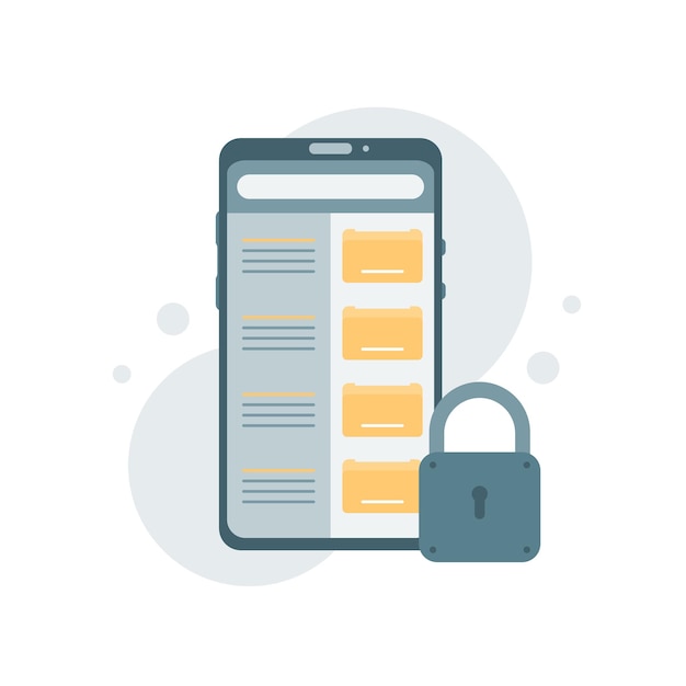 Vector locked data file folders on smartphone. file management. electronic document management. vector