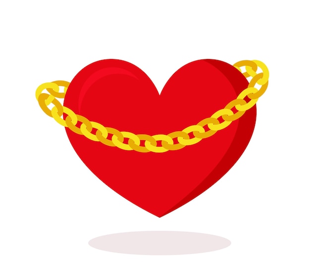 Locked heart Heart wrapped in chains Heart in golden chains Vector illustration