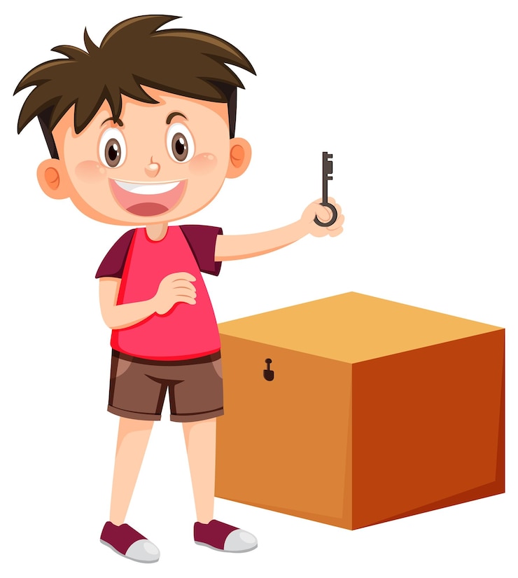 Vector locked toy box with a boy cartoon character