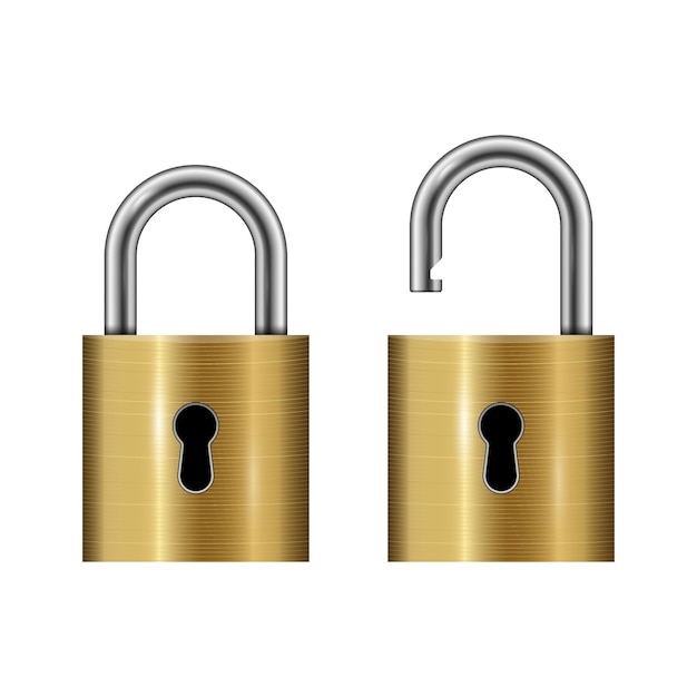 Vector locked and unlocked padlock isolated on white background