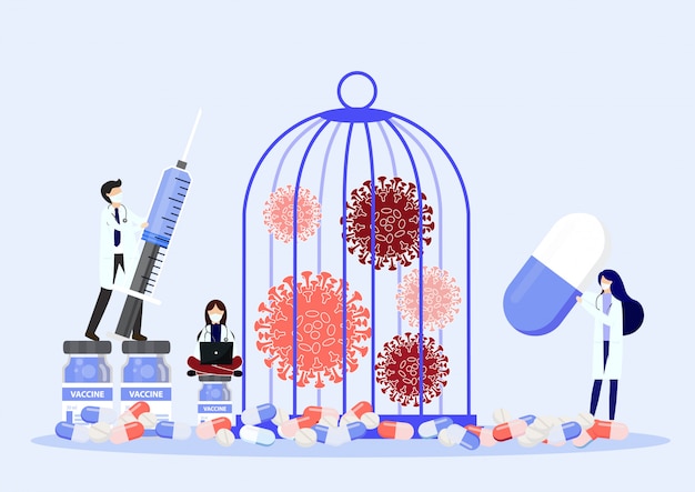 Locked virus pathogen in cage.