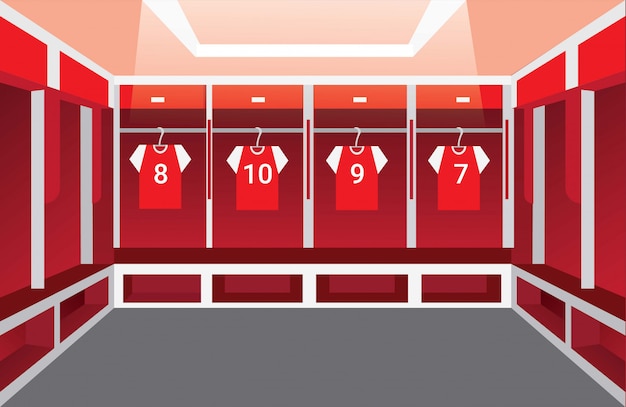 Locker room, dressing room soccer team illustration