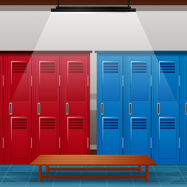 Vector locker room of gym or school sport changing room