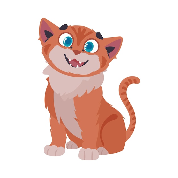 Locks in cheerful ruddy cat Grinning cat Cartoon style Vector Illustration