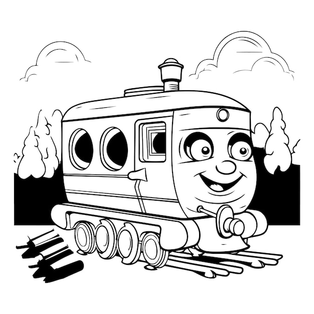 Vector locomotive train railroad vehicle railway wagon transportation transport carriage toy childhood cartoon illustration child tourism kid travel design funny character