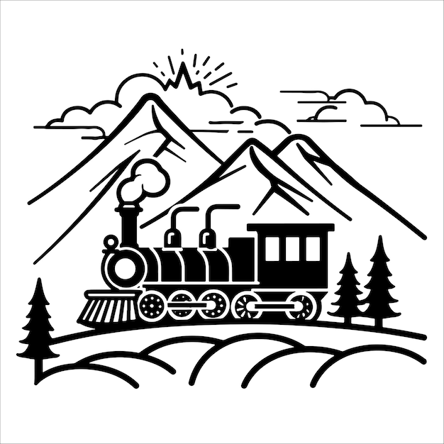 Vector locomotive train silhouette black and white vector illustration