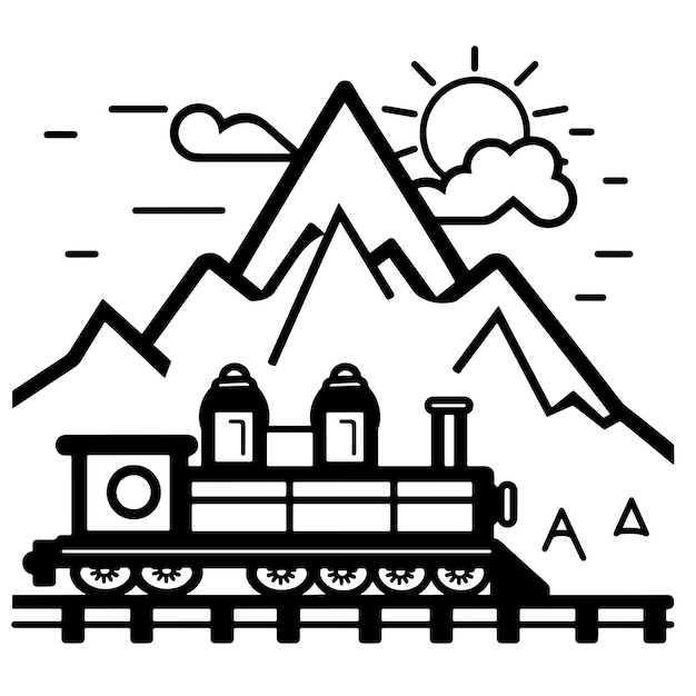 Vector locomotive train silhouette black and white vector illustration