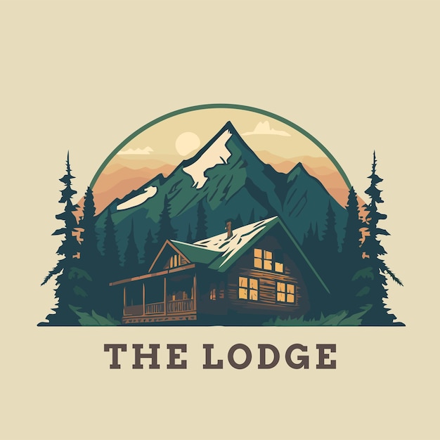 Vector lodge badge logo wood cabin nature forest logo vector illustration