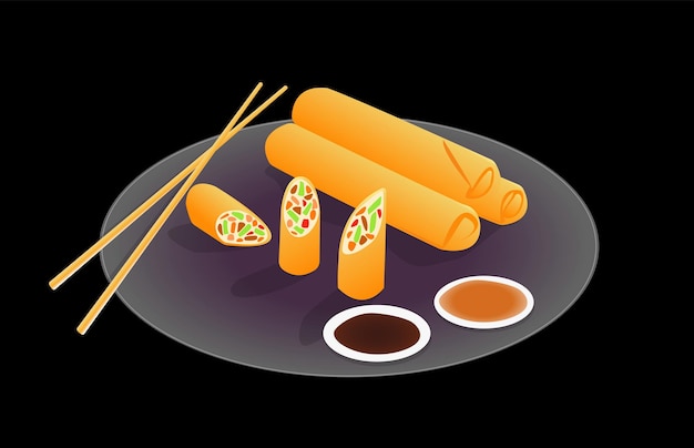 Loempia, Chinees eten, Aziatisch eten, vector illustratie, geïsoleerd, op de witte achtergrond
