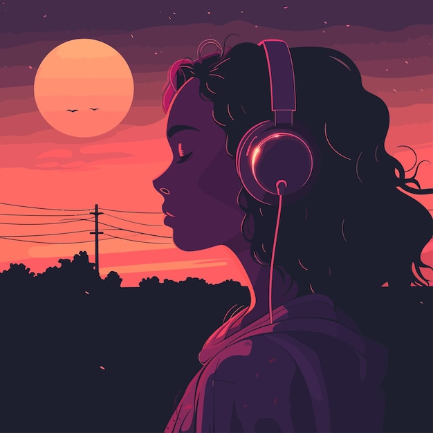 Vector lofi_girl_illustrationyoung_woman