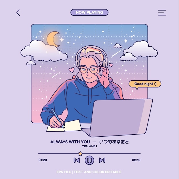 Vector lofi meisje vaporwave illustratie