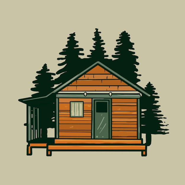 Log Cabin House Cartoon Vector.