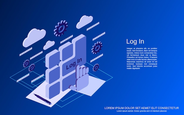 Vector log in flat 3d isometric vector concept illustration