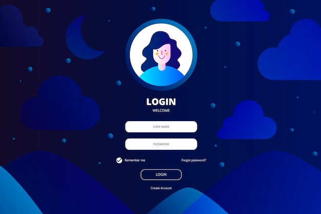 Vector log in landing page with login box