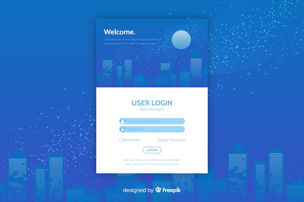 Log in landing page with login box