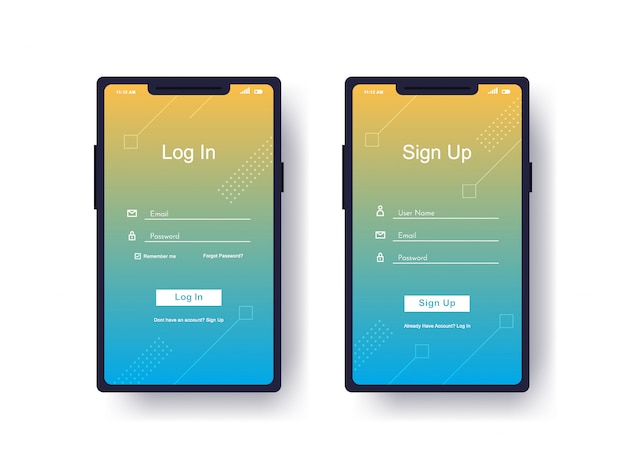 Log in, sign up user interface