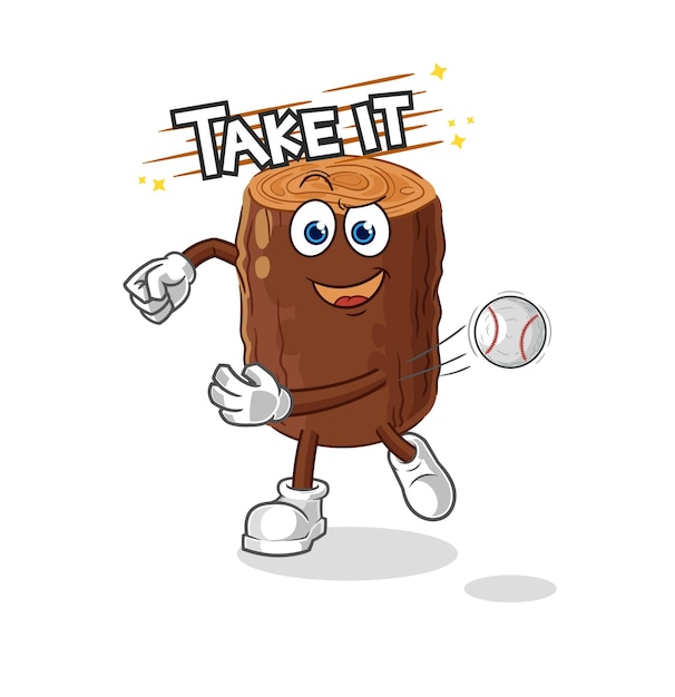 Log throwing baseball vector cartoon character