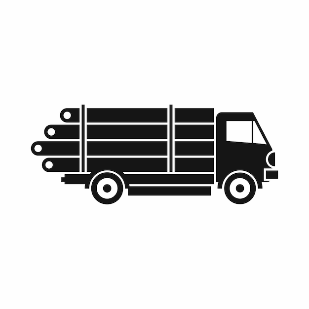 Log truck with the pile of logs icon in simple style on a white background