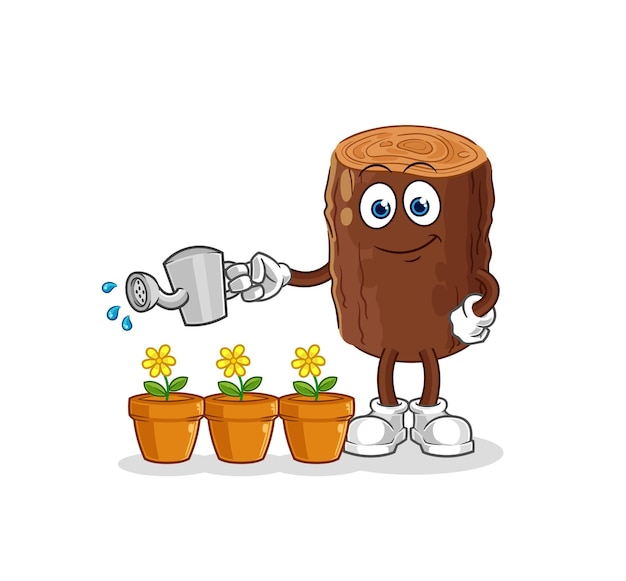 Log watering the flowers mascot cartoon vector