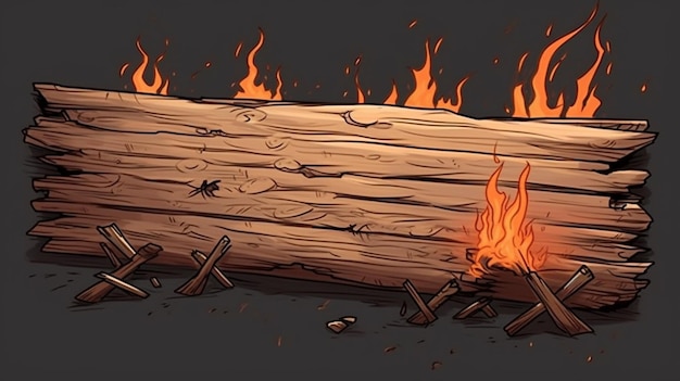 Vector a log with flames and a log in the middle of it