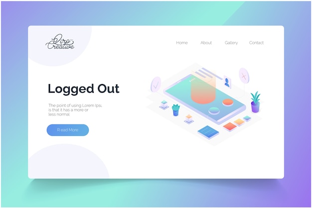 Logged out concept isometric landing page template