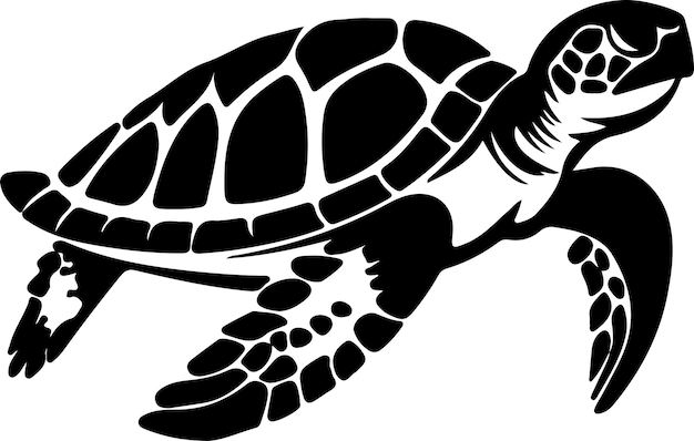 Vector loggerhead turtle black silhouette with transparent background