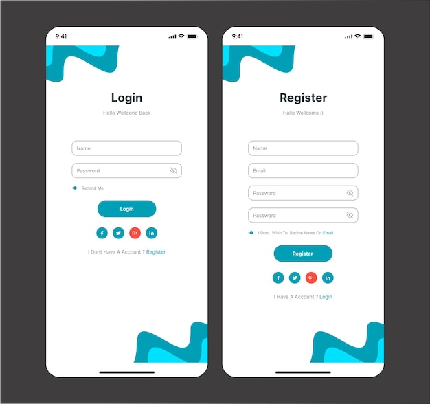 logi en registreer mobiele app