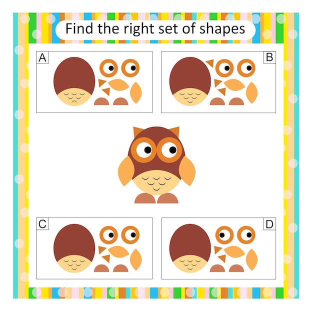 logic puzzle for children find the correct set of cartoon owl answer is c