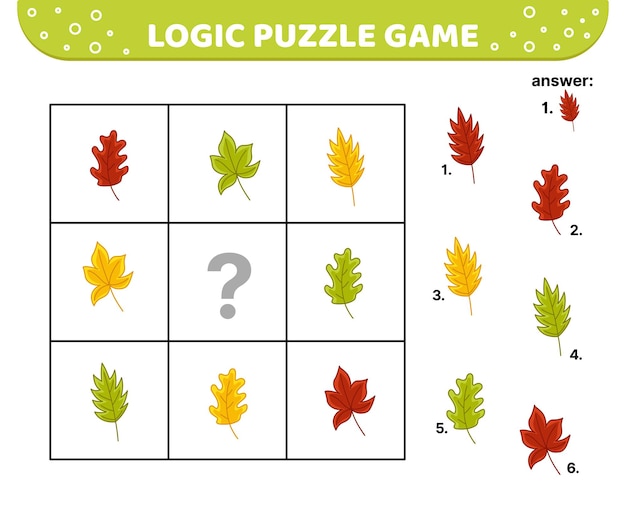 Logic puzzle game Autumn leaves For kids Cartoon vector