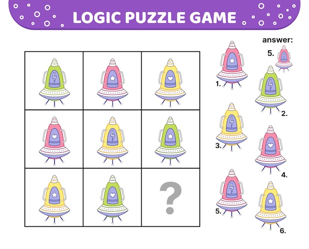 Logic puzzle game Colorful spaceship For kids Cartoon flat vector eps 10