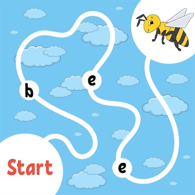 Logic puzzle game. Learning words for kids. Striped bee Find the hidden name. Education developing worksheet. Activity page