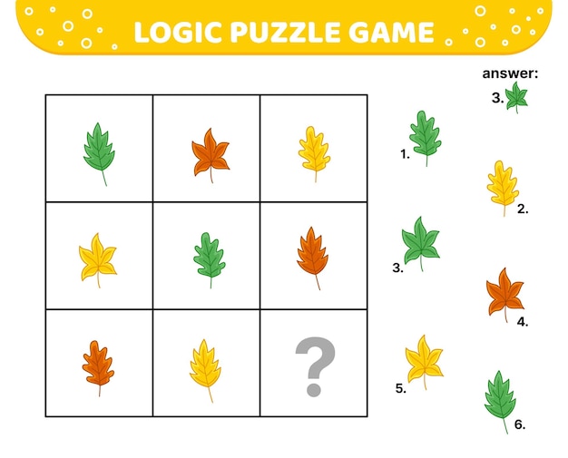 Logic puzzle game Oak and maple leaves For kids Cartoon vector