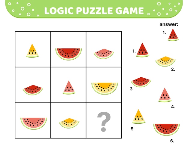 논리 퍼즐 게임 수박 어린이를 위한 수박 조각 만화