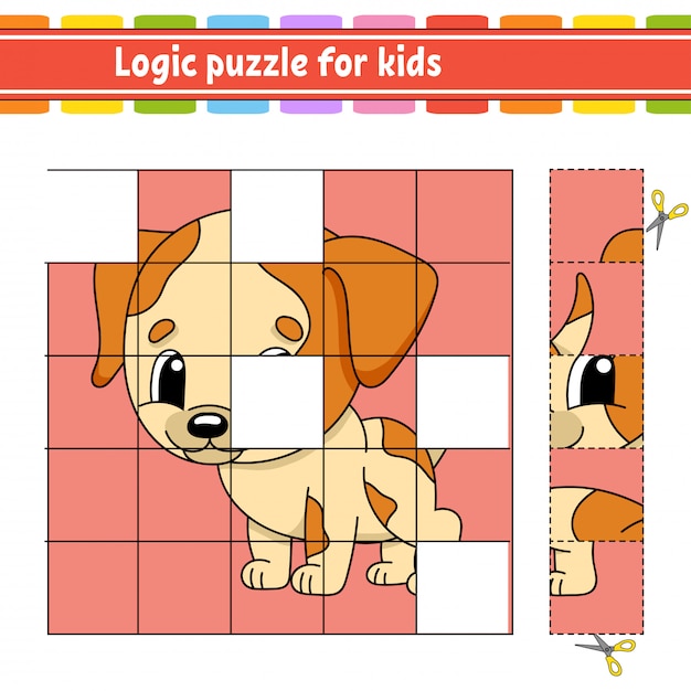 Vector logic puzzle for kids. dog animal. education developing worksheet.