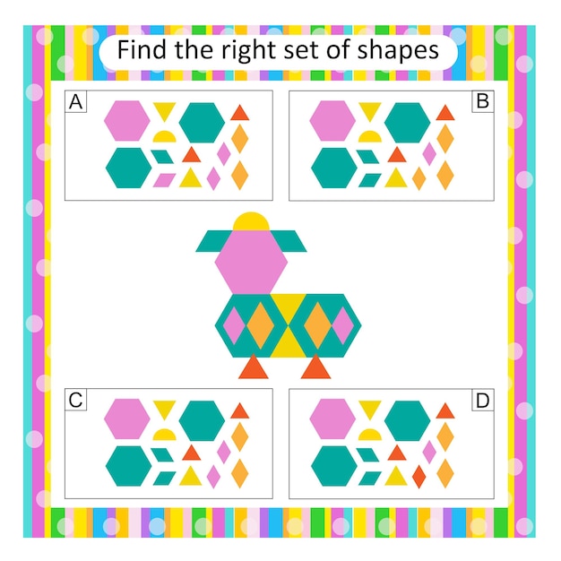 logic puzzle for kids find the correct set of cartoon animal answer is c