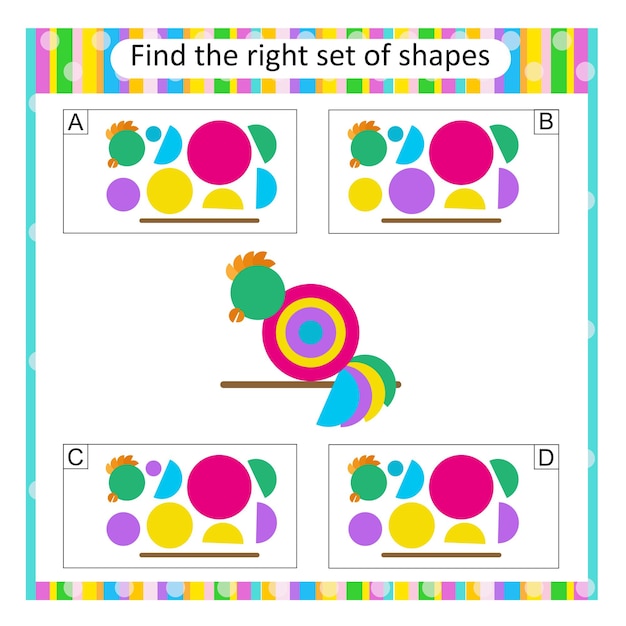 logic puzzle for kids find the correct set of cartoon parrot answer is d