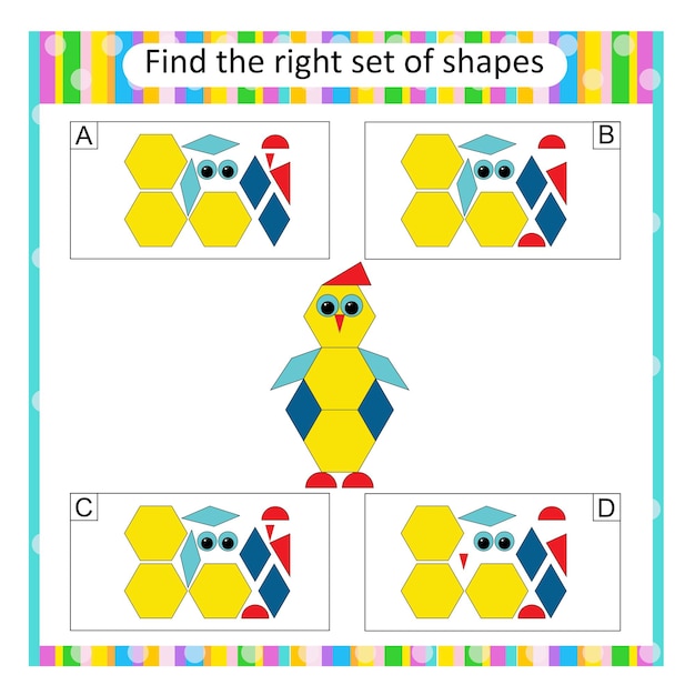logic puzzle for kids find the correct set of cartoon penguin answer is c
