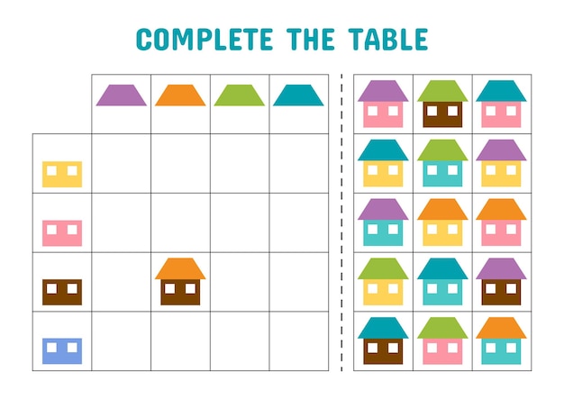 Vector logic table cut and match worksheet for kids