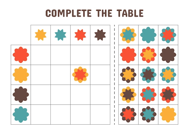 Vector logic table worksheet for kids