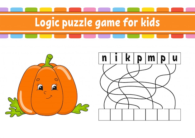 Logica puzzelspel. woorden leren voor kinderen. plantaardige pompoen. zoek de verborgen naam.