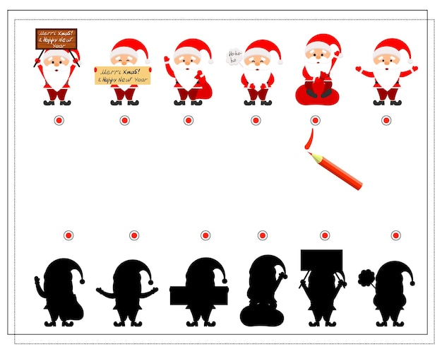 A logical game for children find the right shadow cartoon santa is stuck in a pipe vector