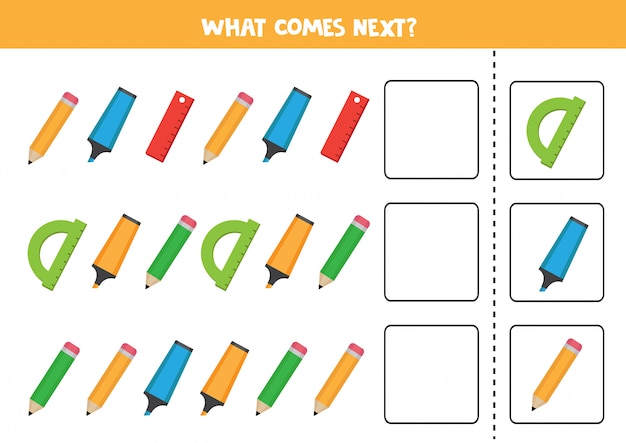 Logical game with pencils, highlighters and rulers. continue the sequence.