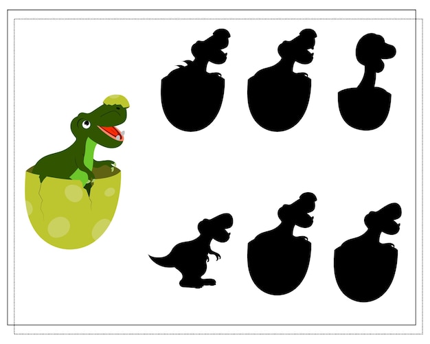 Logicaspel voor kinderen vind de juiste schaduw schattige cartoon dinosaurus Vector