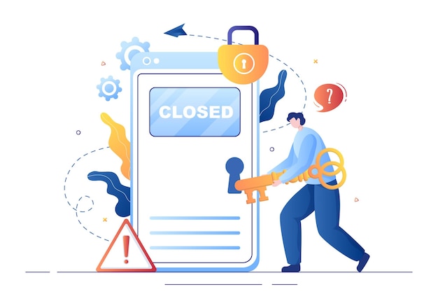login access denied vector illustration. system refuses password, error and entry to computer device showing user does not have permission for website or mobile development
