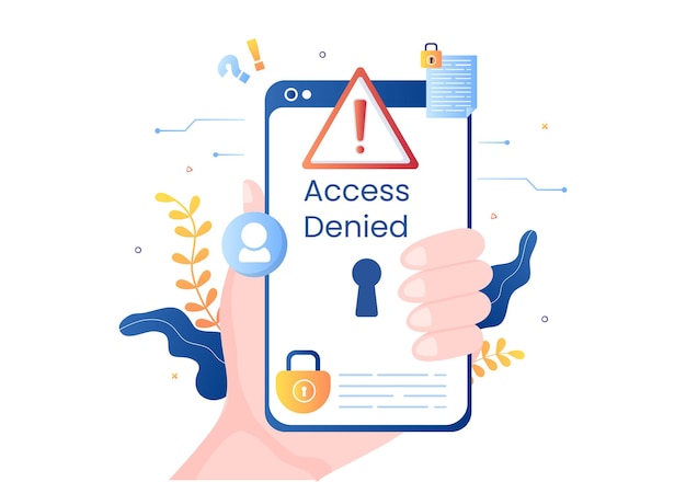 Login Access Denied Vector Illustration. System Refuses Password, Error and Entry to Computer Device Showing user does not have Permission for Website or Mobile Development