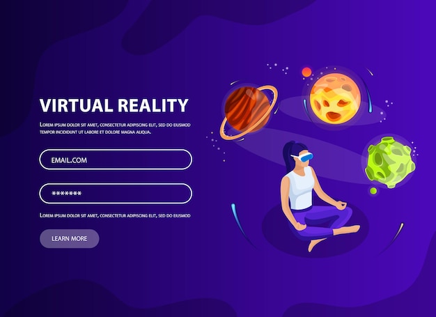 Форма входа для веб-сайта изометрическая мужчина женщина в очках виртуальной реальности и космос с планетами