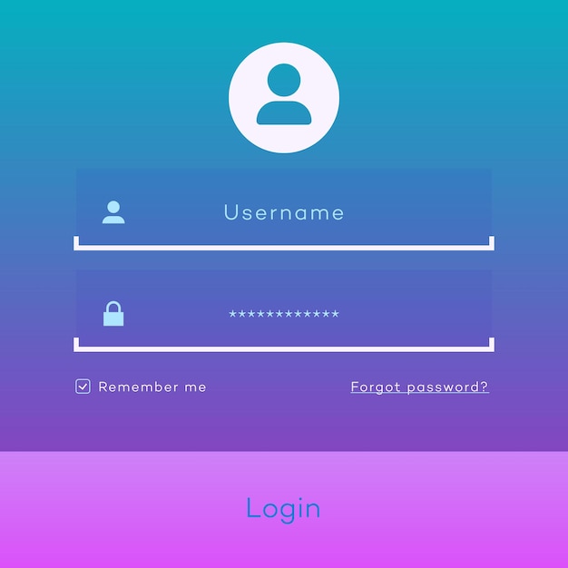 Login formulier pagina sjabloon op moderne gradiënt achtergrond voor app ontwikkeling online registratie smartphone mockups website ui elementen gebruikersprofiel toegang tot account concept Vector 10 eps